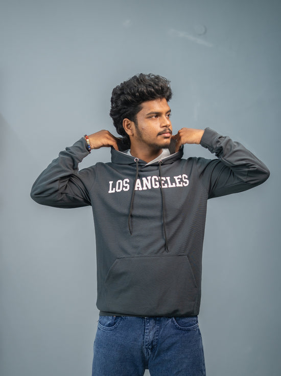 Full Sleeve Oversized LOS ANGLES Printed Hoodies & Sweatshirts - Grey