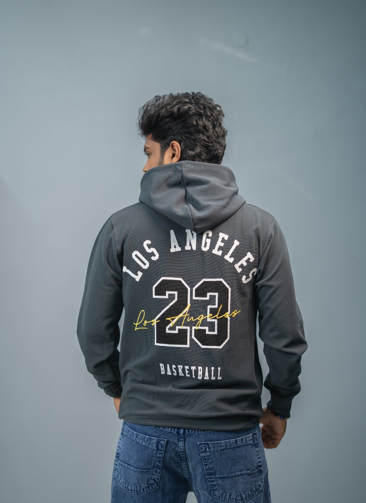 Full Sleeve Oversized LOS ANGLES Printed Hoodies & Sweatshirts - Grey