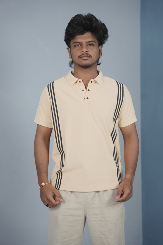 Collar Neck 3- Stripe Short Sleeve Polo T Shirt for Men - Sandal