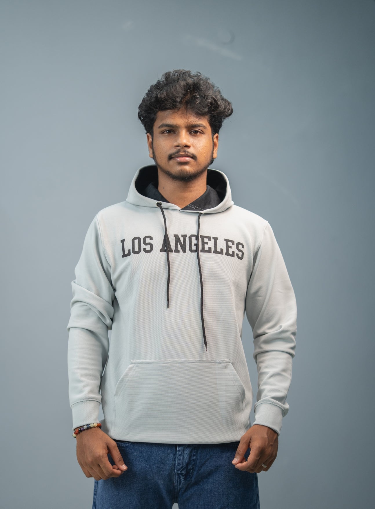 Full Sleeve Oversized LOS ANGLES Printed Hoodies & Sweatshirts - Ash