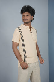 Collar Neck 3- Stripe Short Sleeve Polo T Shirt for Men - Sandal