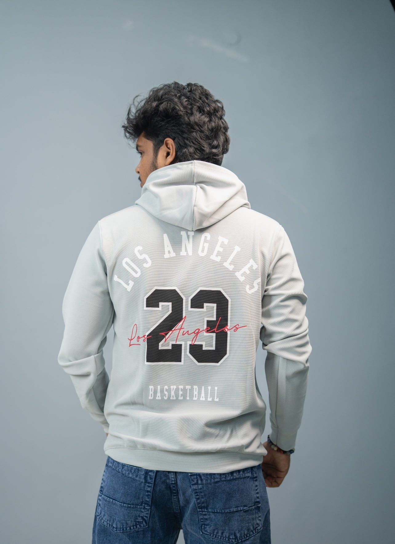 Full Sleeve Oversized LOS ANGLES Printed Hoodies & Sweatshirts - Ash