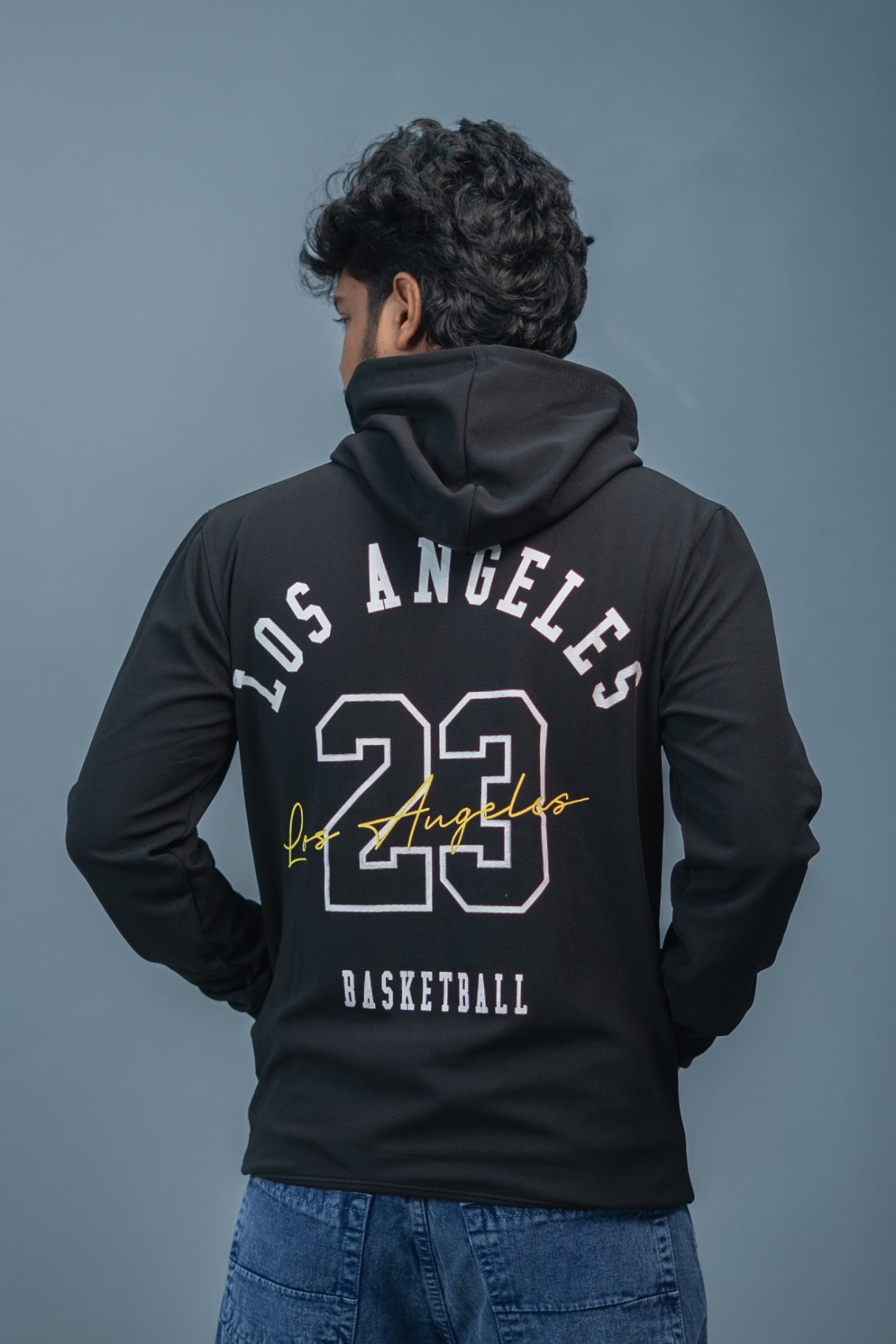 Full Sleeve Oversized LOS ANGLES Printed Hoodies & Sweatshirts - Black