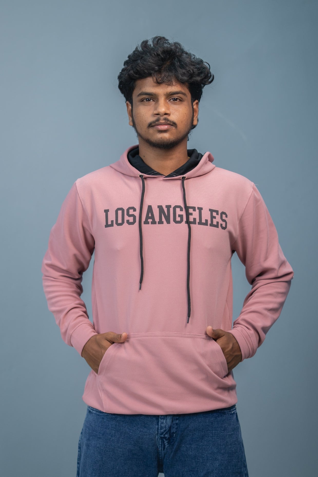 Full Sleeve Oversized LOS ANGLES Printed Hoodies & Sweatshirts - Pink
