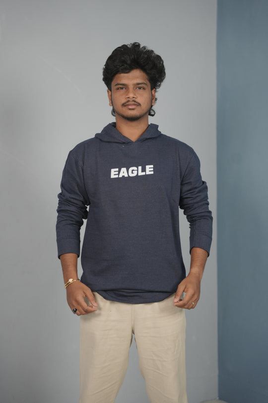 Unisex EAGLE Printed Hoodie for Men & Women | Oversized Streetwear - Navy Blue – alternate view – 7MAN India