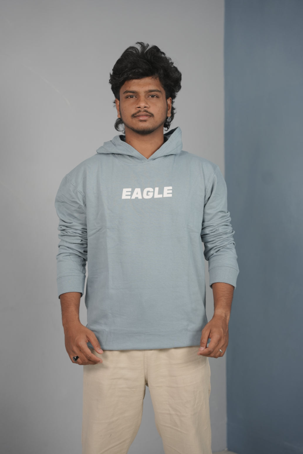 Unisex EAGLE Printed Hoodie for Men & Women | Oversized Streetwear - Ice Blue