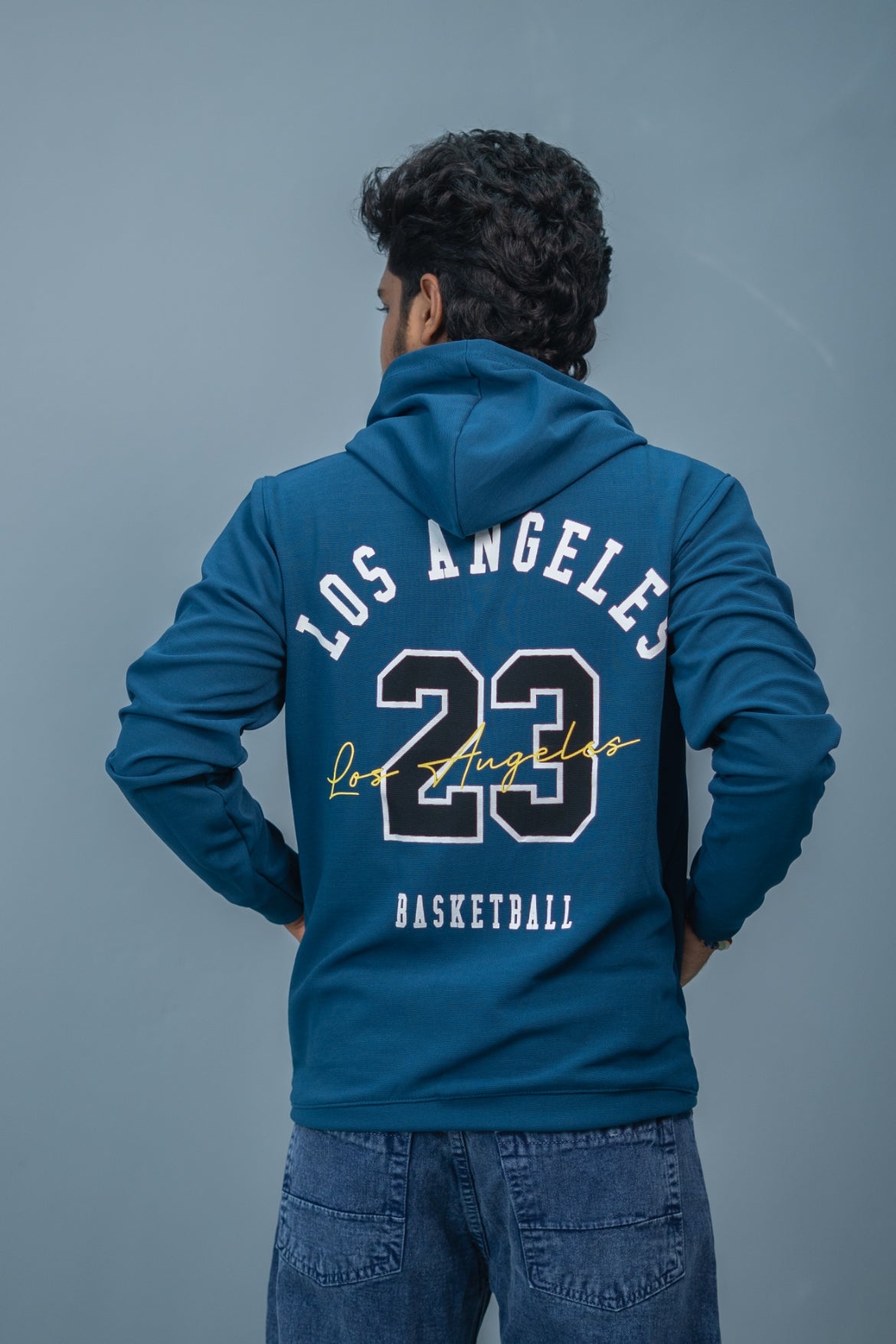 Full Sleeve Oversized LOS ANGLES Printed Hoodies & Sweatshirts - Blue