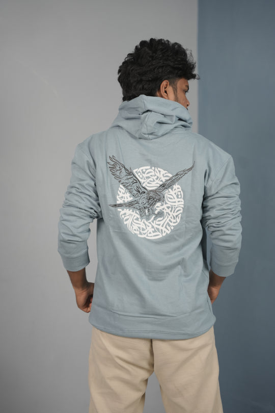Unisex EAGLE Printed Hoodie for Men & Women | Oversized Streetwear - Ice Blue – 7MAN Men's Fashion India