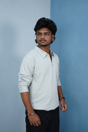 Korean Style Zipper Full Sleeve Men’s T-Shirt – Trendy Streetwear-Light Blue