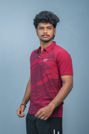 Mens Half Sleeve 07 Collar MILITARY Printed Round Neck Zipper T-Shirt - Maroon