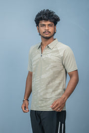 Mens Half Sleeve 07 Collar MILITARY Printed Round Neck Zipper T-Shirt - Sandle