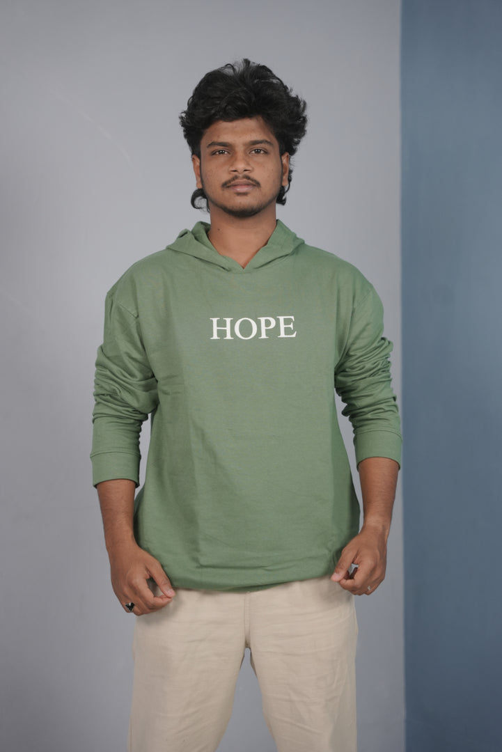 Men’s Full Sleeve HOPE Printed | Oversized Hoodie for Men - Pista Green