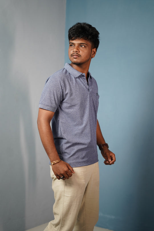 Men’s Half Sleeve Polo T-Shirt Slim Fit Casual Cotton Style - Blue – alternate view – 7MAN India