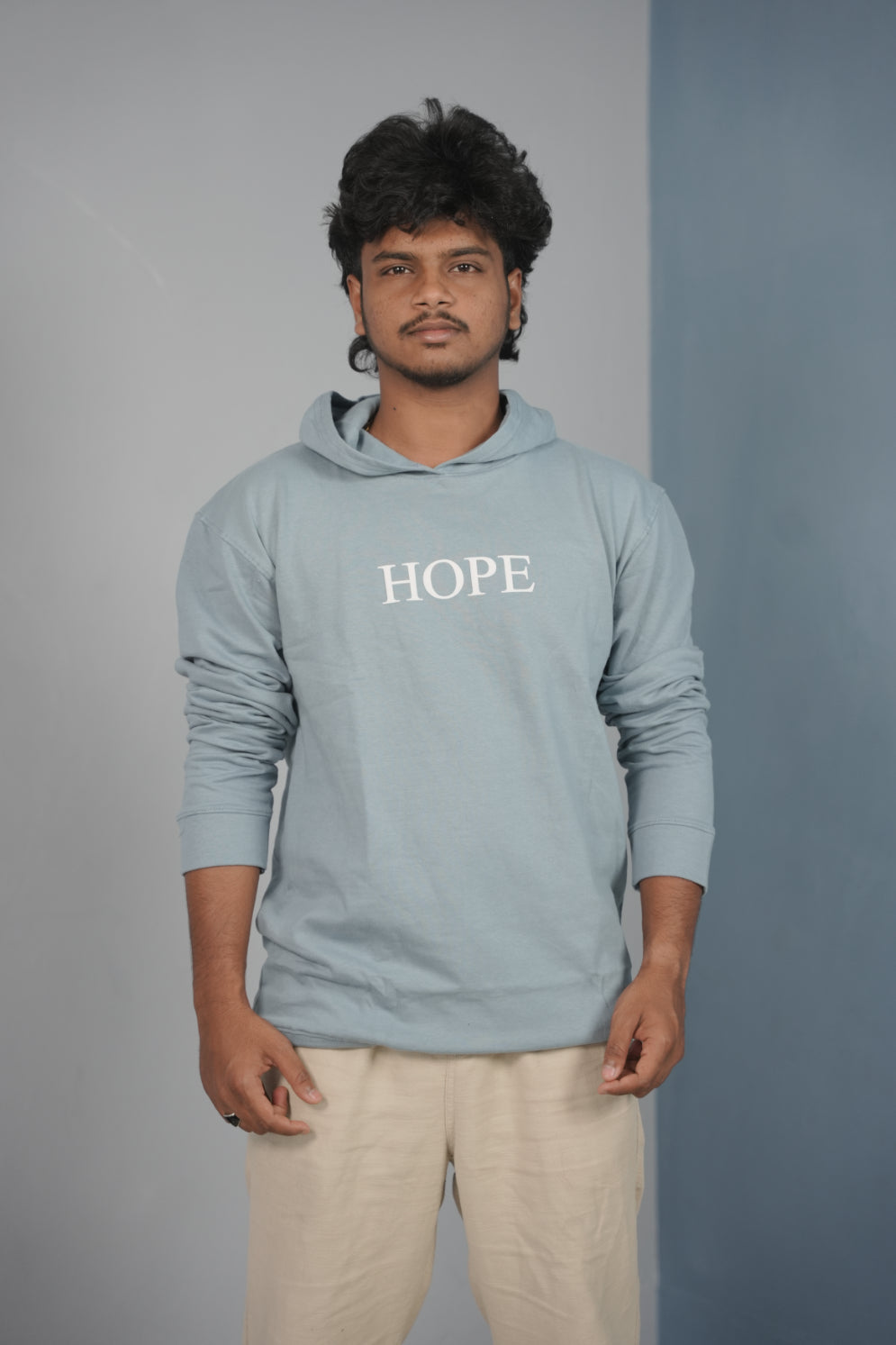 Men’s Full Sleeve HOPE Printed | Oversized Hoodie for Men - Ice Blue