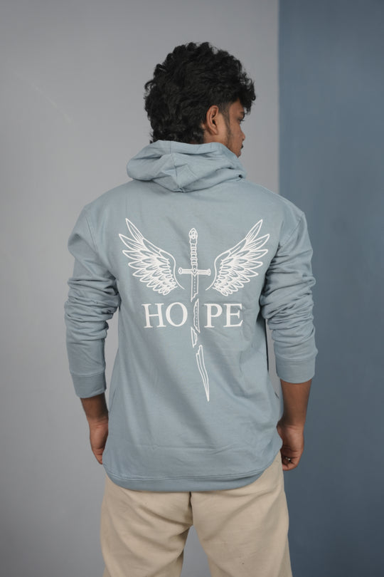 Men’s Full Sleeve HOPE Printed | Oversized Hoodie for Men - Ice Blue – alternate view – 7MAN India