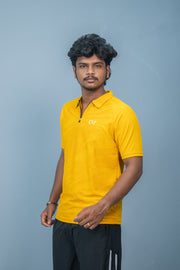 Mens Half Sleeve 07 Collar MILITARY Printed Round Neck Zipper T-Shirt - Yellow