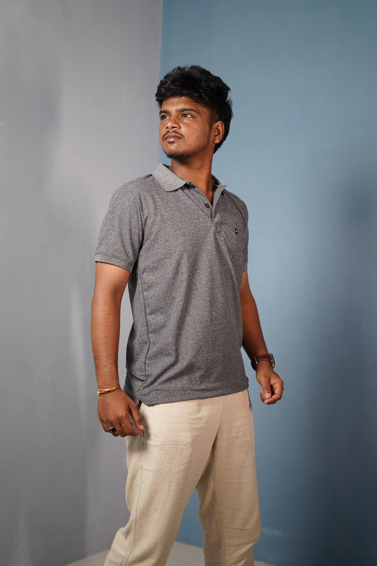 Men’s Half Sleeve Polo T-Shirt Slim Fit Casual Cotton Style - Grey – alternate view – 7MAN India