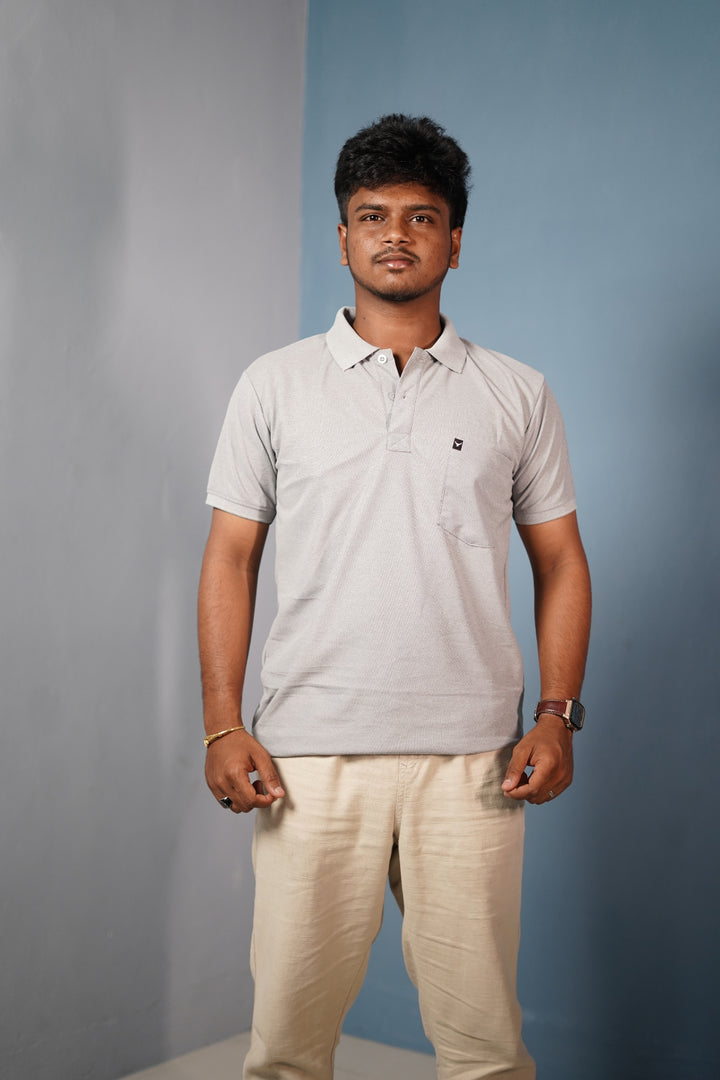 Men’s Half Sleeve Polo T-Shirt Slim Fit Casual Cotton Style - Ash