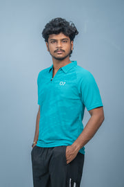 Mens Half Sleeve 07 Collar MILITARY Printed Round Neck Zipper T-Shirt - Ramar Blue