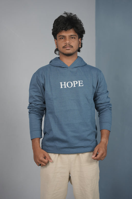 Men’s Full Sleeve HOPE Printed | Oversized Hoodie for Men - Petrol Blue – alternate view – 7MAN India