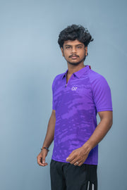 Mens Half Sleeve 07 Collar MILITARY Printed Round Neck Zipper T-Shirt - Violet