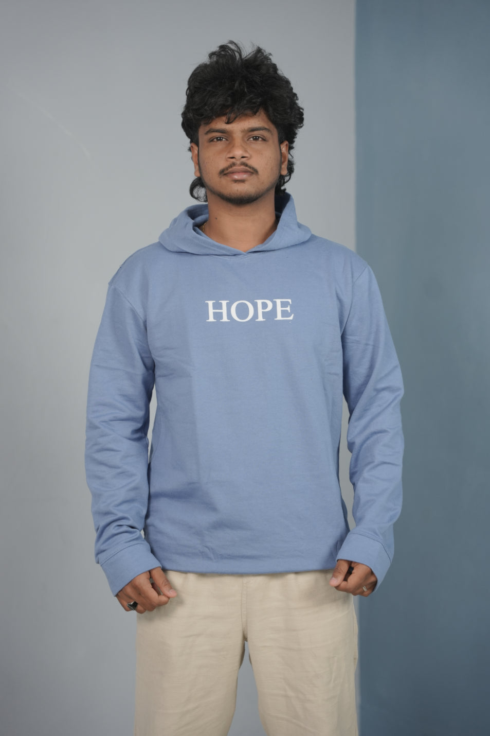 Men’s Full Sleeve HOPE Printed | Oversized Hoodie for Men - Sky Blue