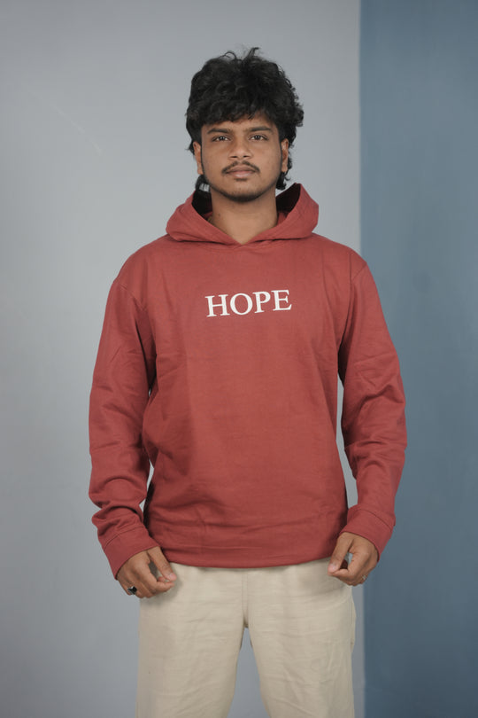 Men’s Full Sleeve HOPE Printed | Oversized Hoodie for Men - Maroon – alternate view – 7MAN India