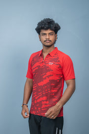 Mens Half Sleeve 07 Collar MILITARY Printed Round Neck Zipper T-Shirt - Red