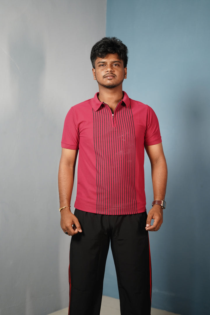 Men’s Half Sleeve Collar Neck Lines Polo T-Shirt- Red