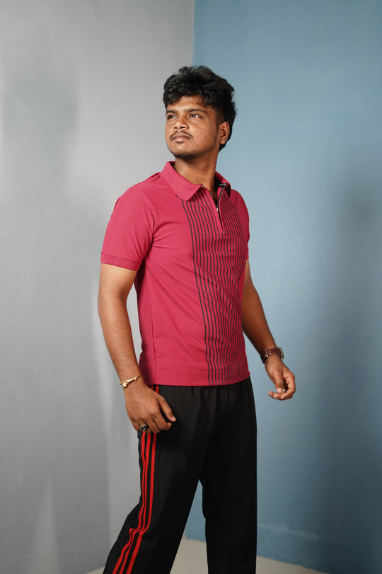 Men’s Half Sleeve Collar Neck Lines Polo T-Shirt- Red – 7MAN Men's Fashion India