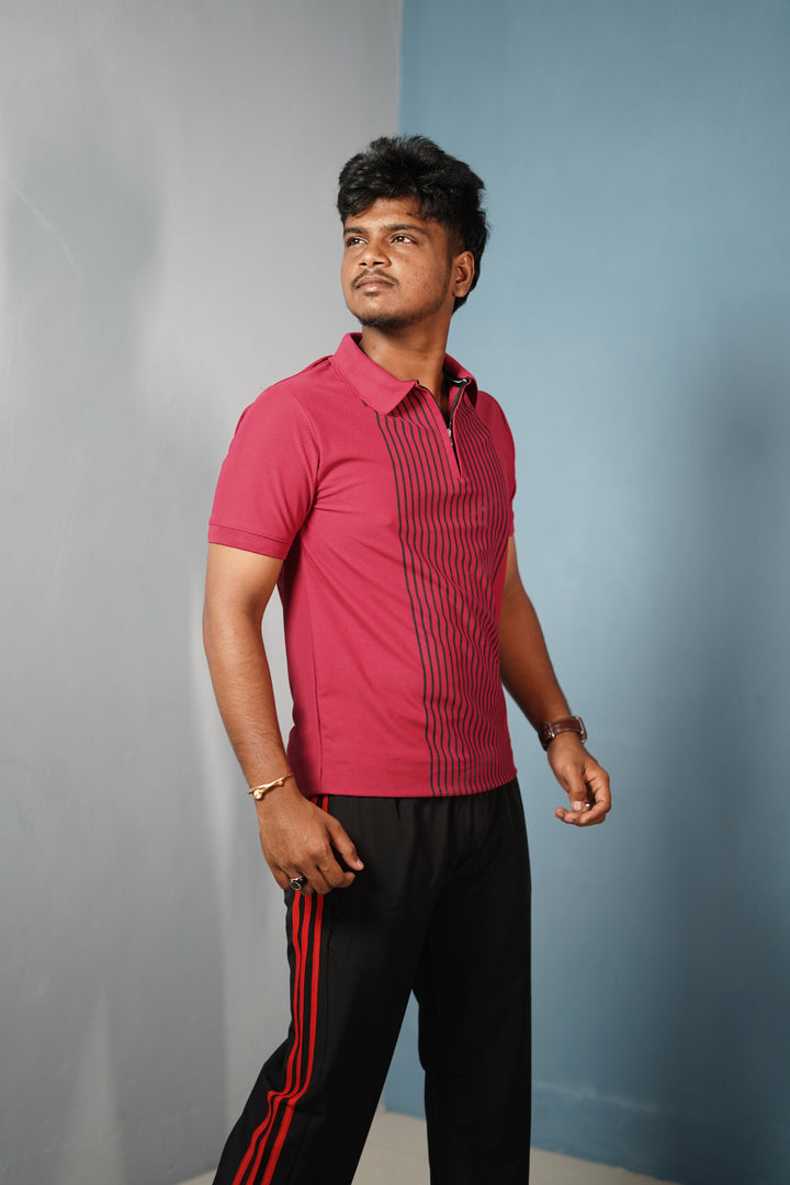 Men’s Half Sleeve Collar Neck Lines Polo T-Shirt- Red