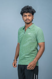 Mens Half Sleeve 07 Collar MILITARY Printed Round Neck Zipper T-Shirt - Green