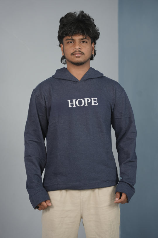 Men’s Full Sleeve HOPE Printed | Oversized Hoodie for Men - Navy Blue – alternate view – 7MAN India