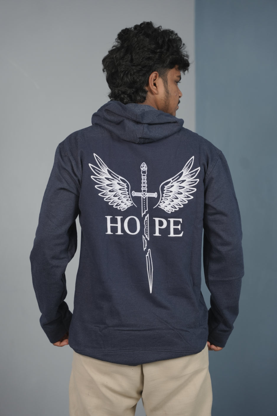 Men’s Full Sleeve HOPE Printed | Oversized Hoodie for Men - Navy Blue