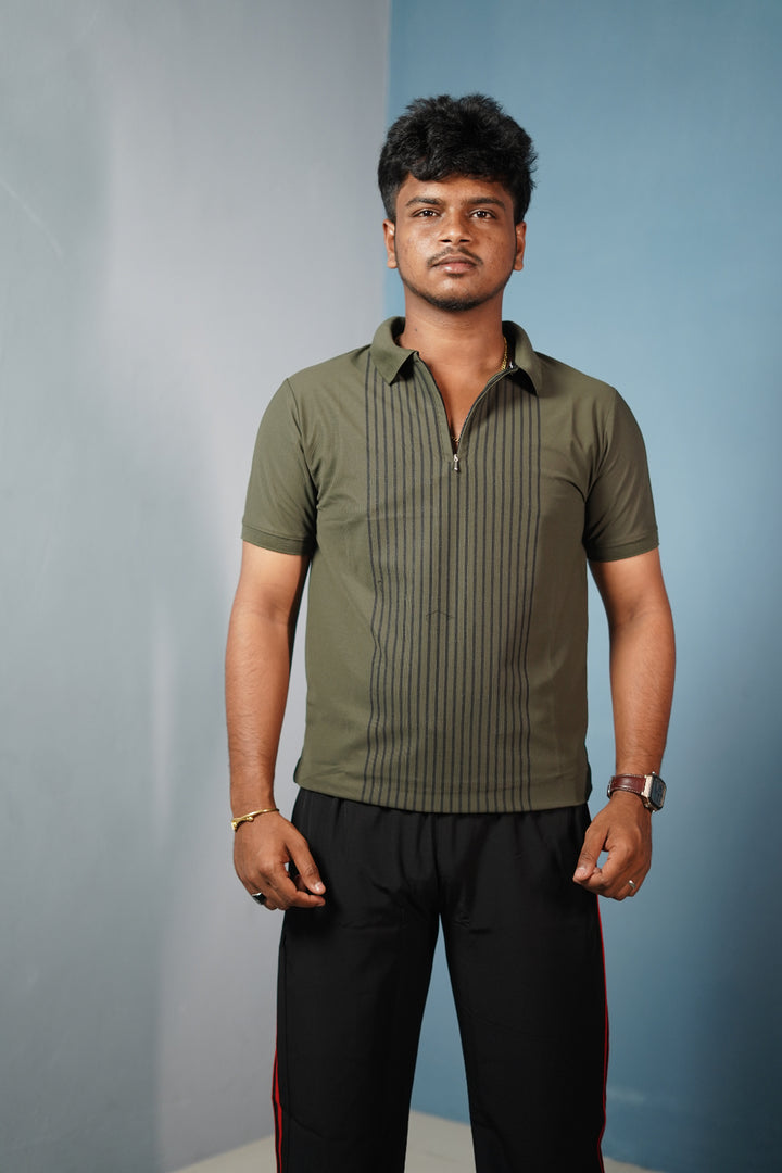 Men’s Half Sleeve Collar Neck Lines Polo T-Shirt- Mehandi Green