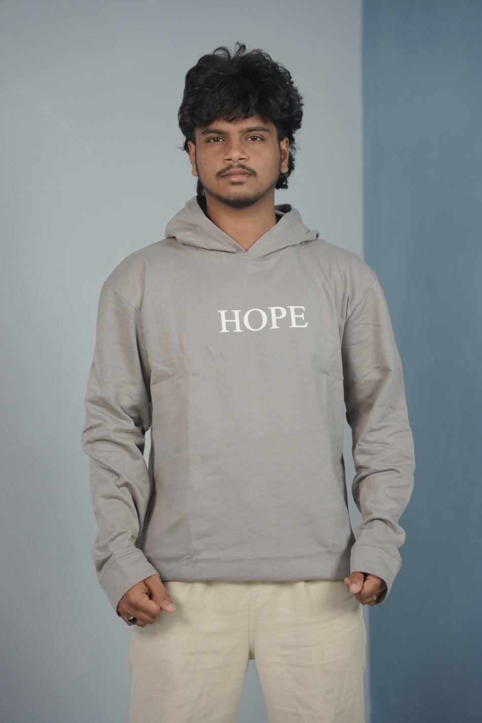 Men’s Full Sleeve HOPE Printed | Oversized Hoodie for Men - Ash