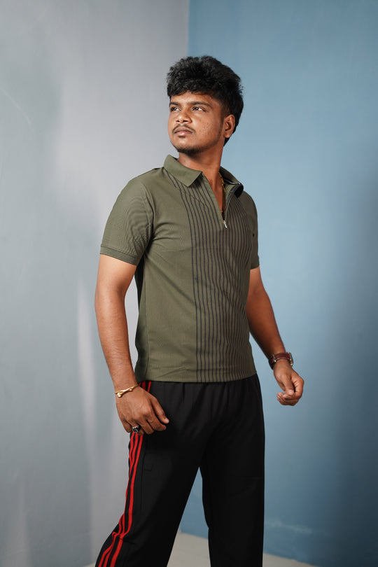 Men’s Half Sleeve Collar Neck Lines Polo T-Shirt- Mehandi Green – 7MAN Men's Fashion India