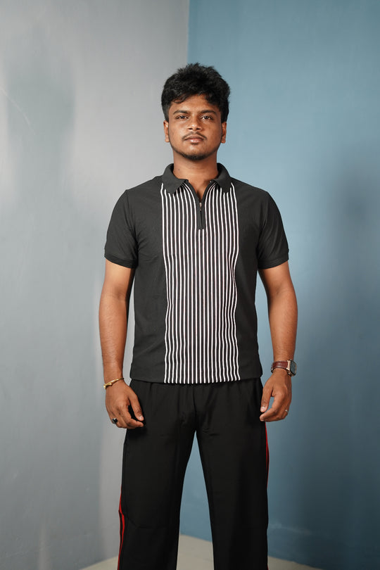 Men’s Half Sleeve Collar Neck Lines Polo T-Shirt- Black – alternate view – 7MAN India