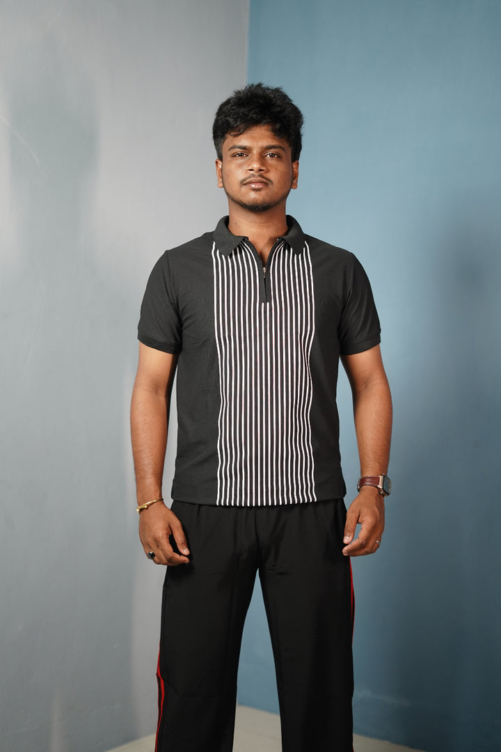 Men’s Half Sleeve Collar Neck Lines Polo T-Shirt- Black