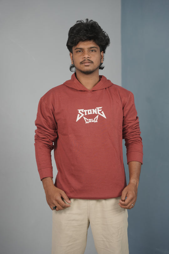 Unisex STONE Printed Hoodie for Men & Women | Oversized Streetwear -Red