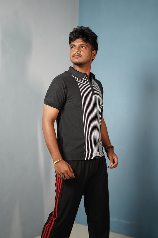 Men’s Half Sleeve Collar Neck Lines Polo T-Shirt- Black – 7MAN Men's Fashion India