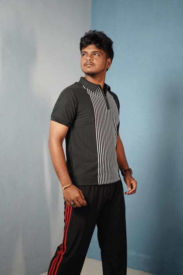 Men’s Half Sleeve Collar Neck Lines Polo T-Shirt- Black