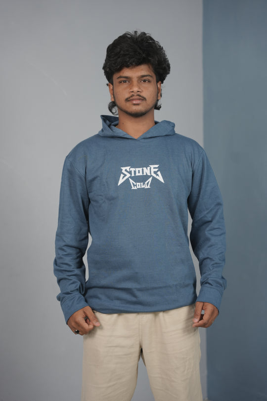 Unisex STONE Printed Hoodie for Men & Women | Oversized Streetwear -Ink Blue