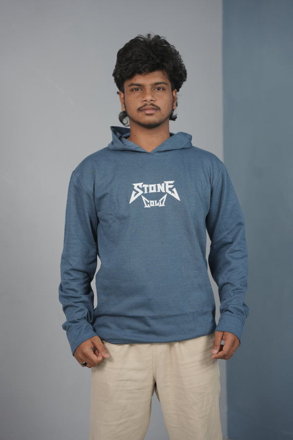 Unisex STONE Printed Hoodie for Men & Women | Oversized Streetwear -Ink Blue