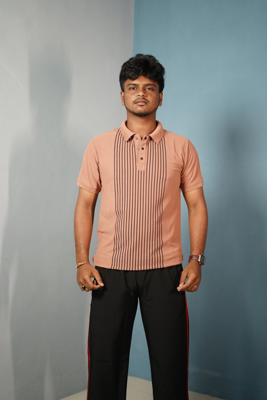 Men’s Half Sleeve Collar Neck Lines Polo T-Shirt- Light Peach – alternate view – 7MAN India