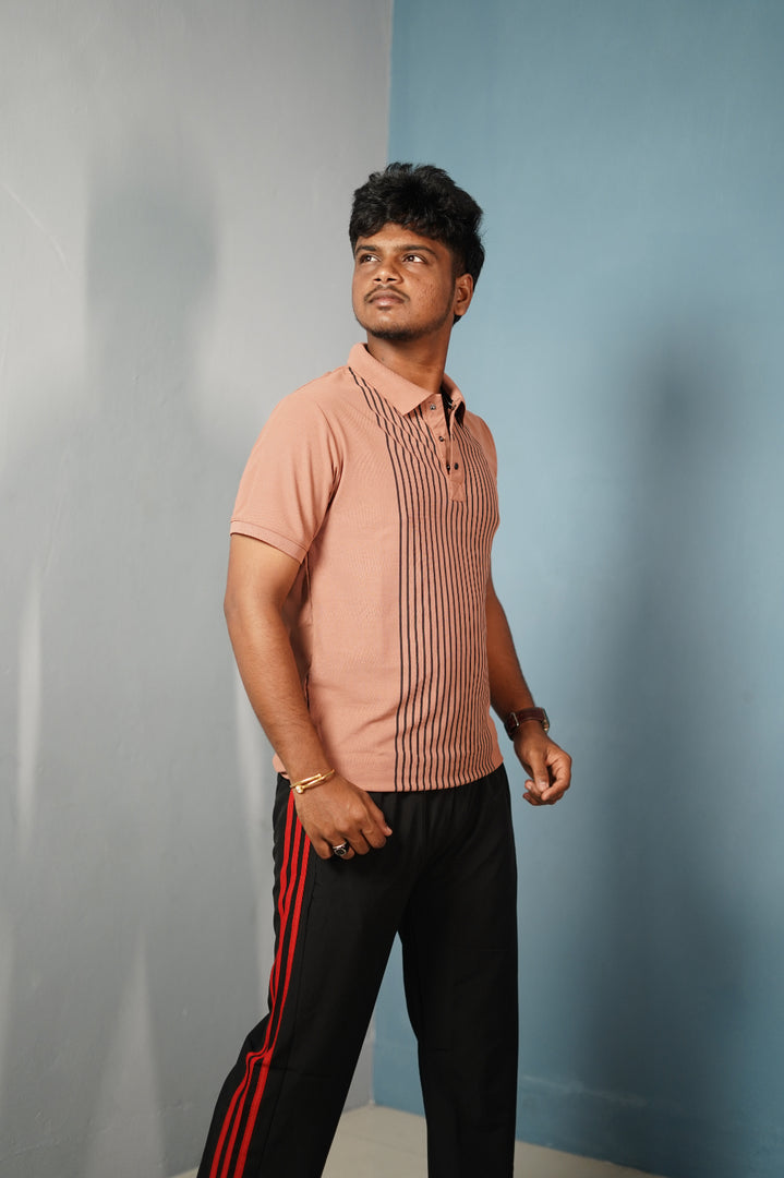 Men’s Half Sleeve Collar Neck Lines Polo T-Shirt- Light Peach