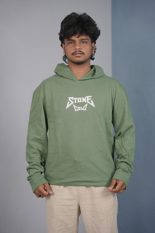 Unisex STONE Printed Hoodie for Men & Women | Oversized Streetwear - Green