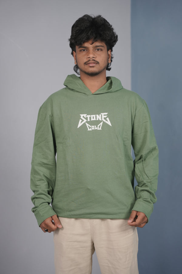Unisex STONE Printed Hoodie for Men & Women | Oversized Streetwear - Green