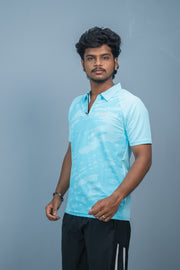 Mens Half Sleeve 07 Collar MILITARY Printed Round Neck Zipper T-Shirt - Sea Blue