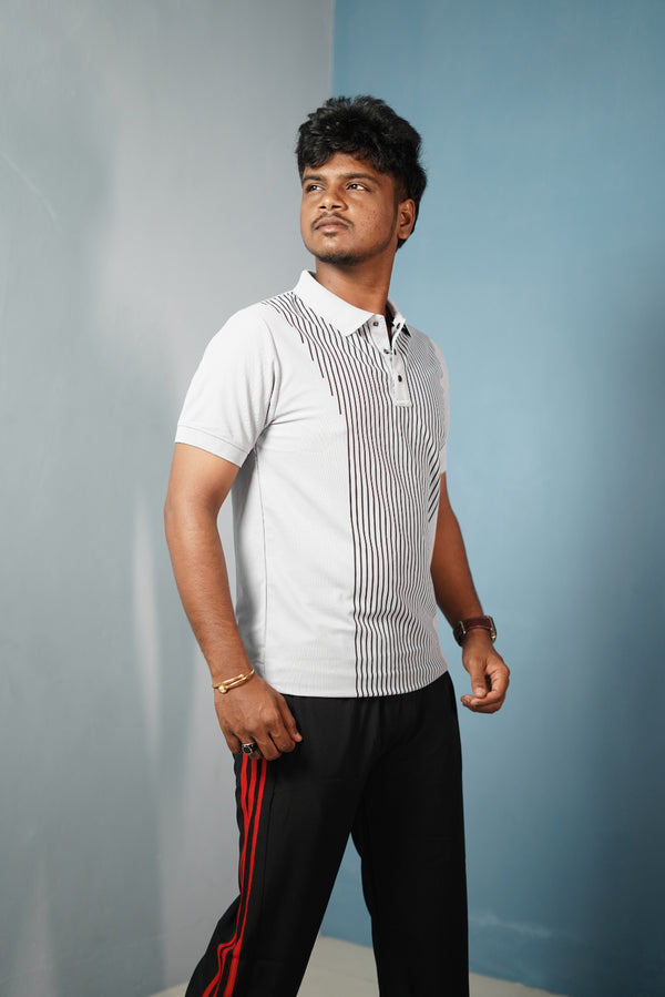 Men’s Half Sleeve Collar Neck Lines Polo T-Shirt- Ash